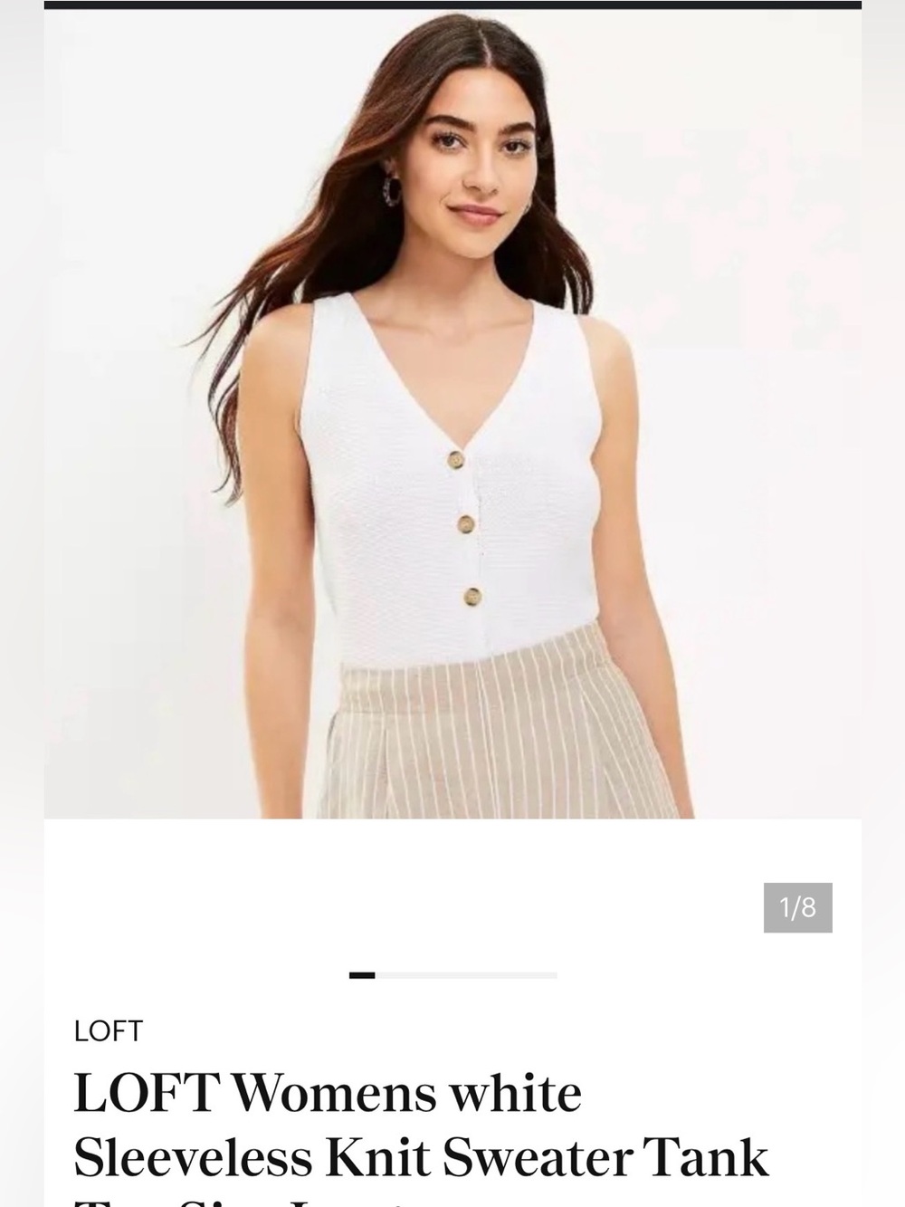 LOFT White Knit V-Neck Button Front Crop Tank